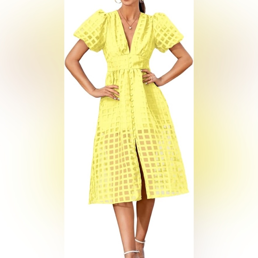 Yellow puffed Sleeve Dress